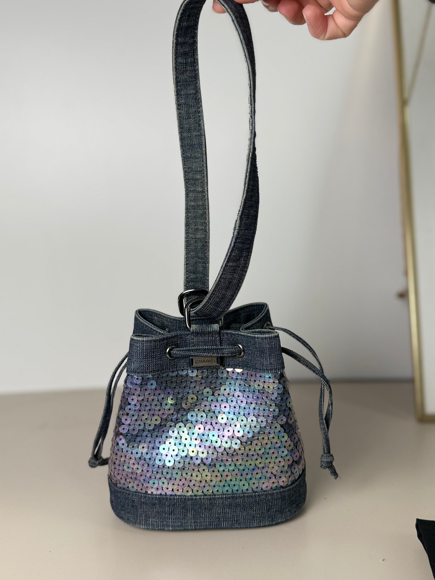 Chanel Sequin Denim Bucket Bag