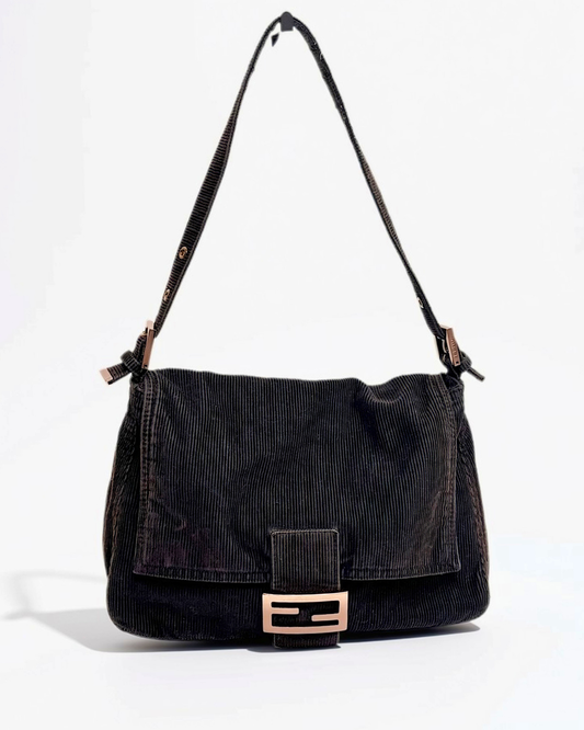 Fendi Mamma Baguette in dark brown corduroy