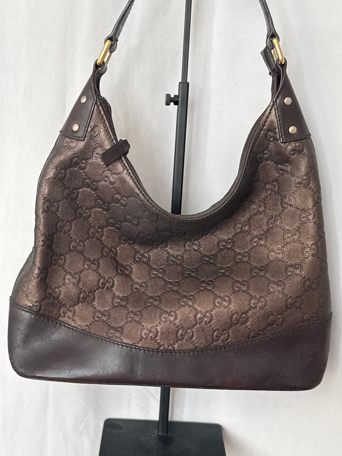 Vintage Gucci GG Embossed Leather Hobo Bag – Brown Bronze Shimmer