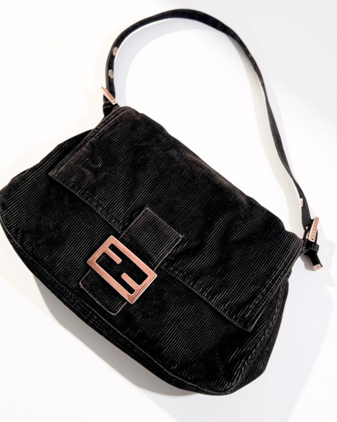 Fendi Mamma Baguette in dark brown corduroy