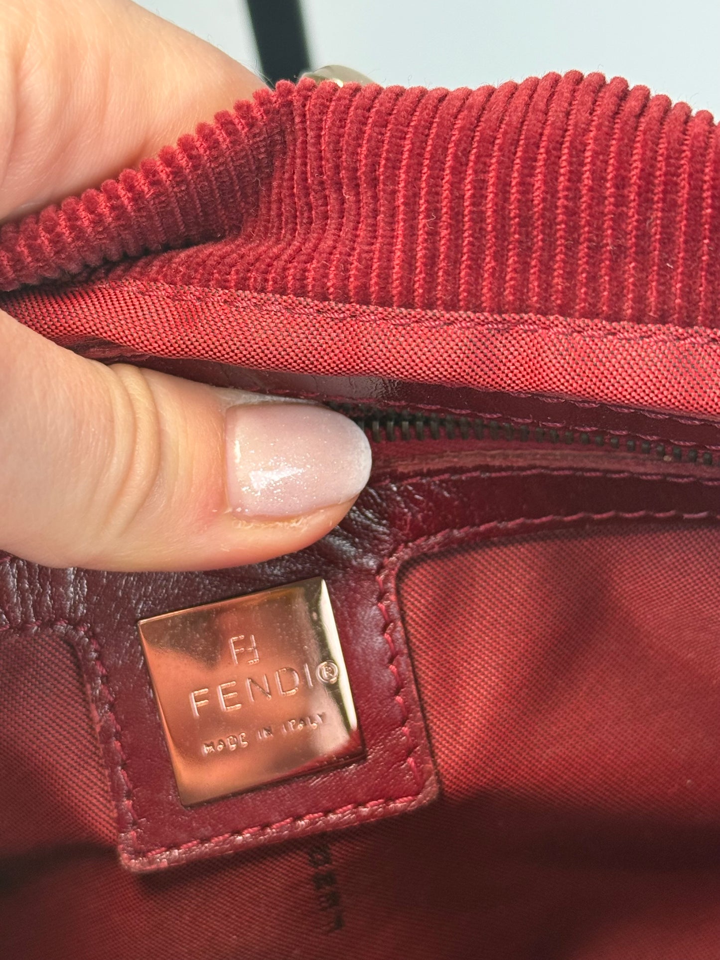 Fendi Mamma Baguette red corduroy
