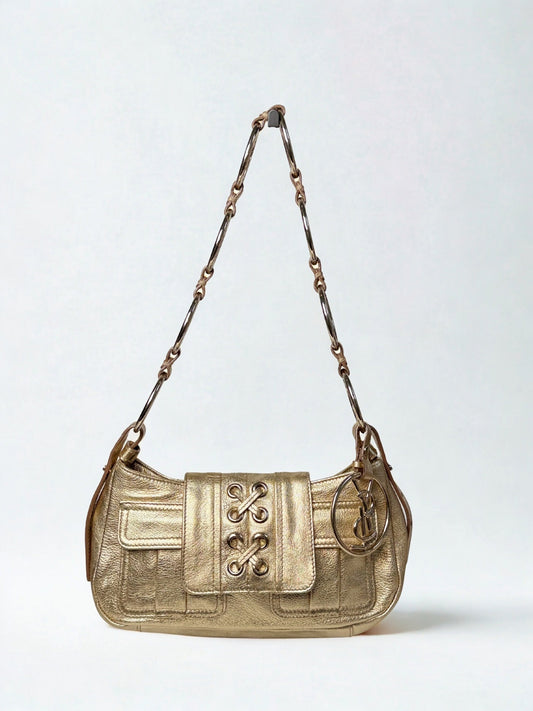 Vintage Yves Saint Laurent Rive Gauche Gold Leather Corset Shoulder Bag