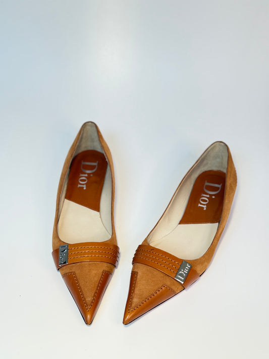 Dior suede ballet flats – brown vintage leather shoes for women size 40.5