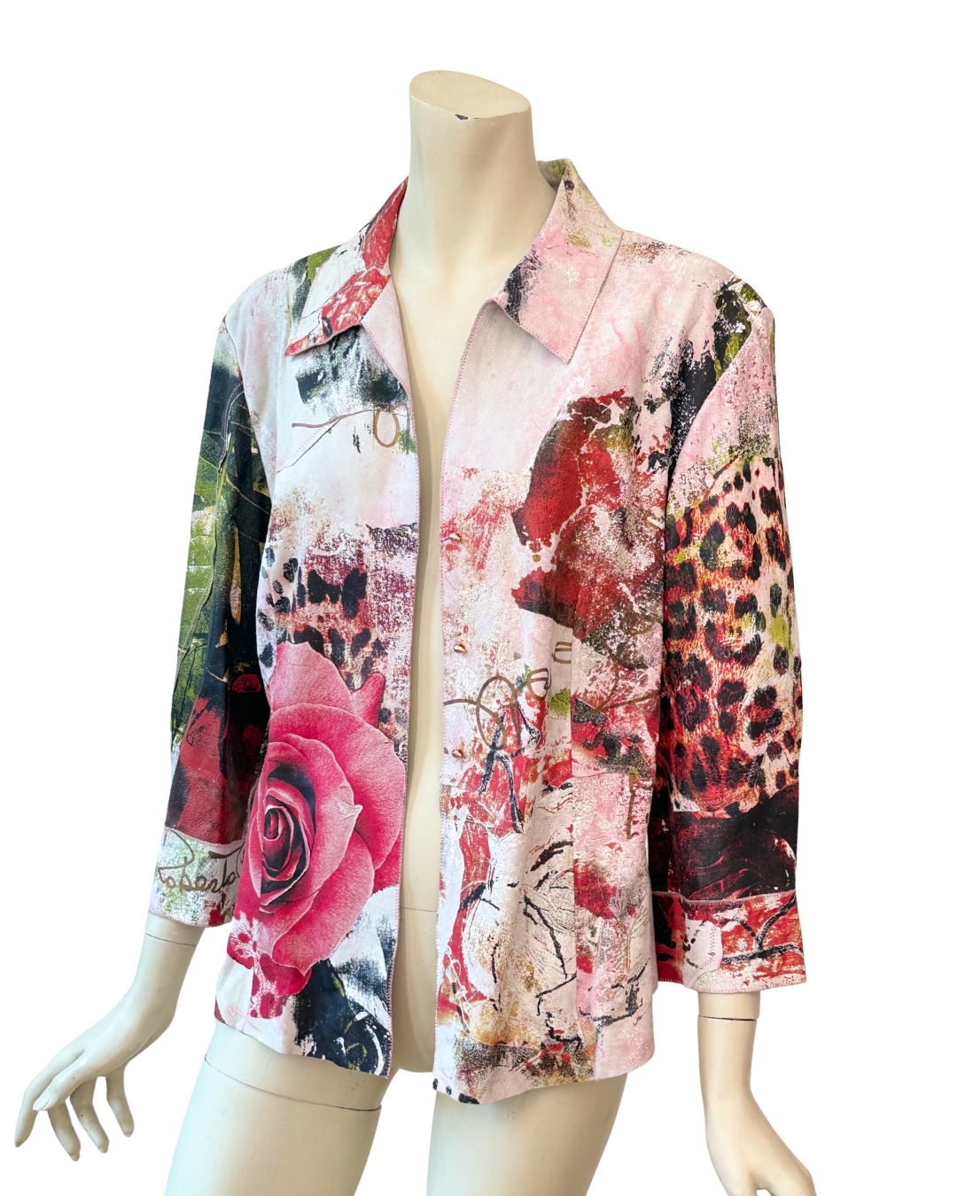 Vintage Roberto Cavalli printed Leather Jacket Rose Leo