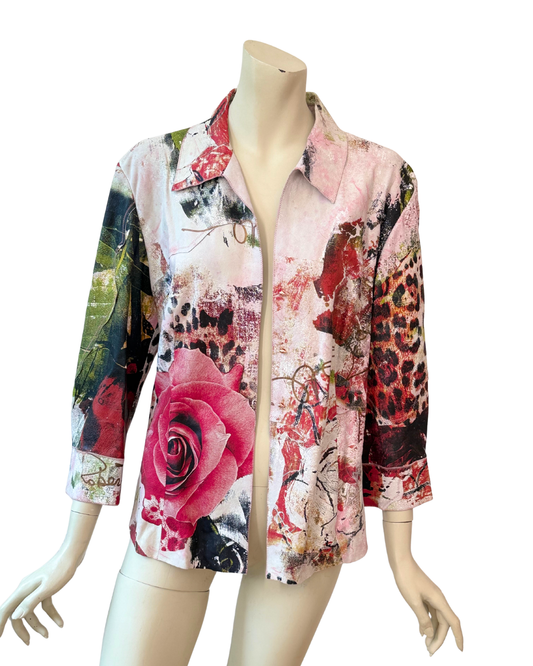 Vintage Roberto Cavalli printed Leather Jacket Rose Leo