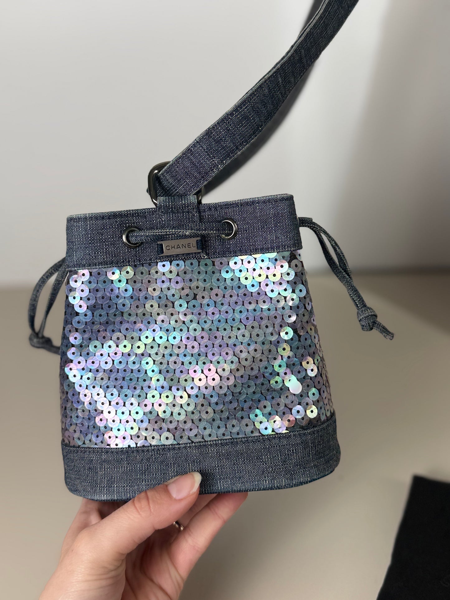 Chanel Sequin Denim Bucket Bag