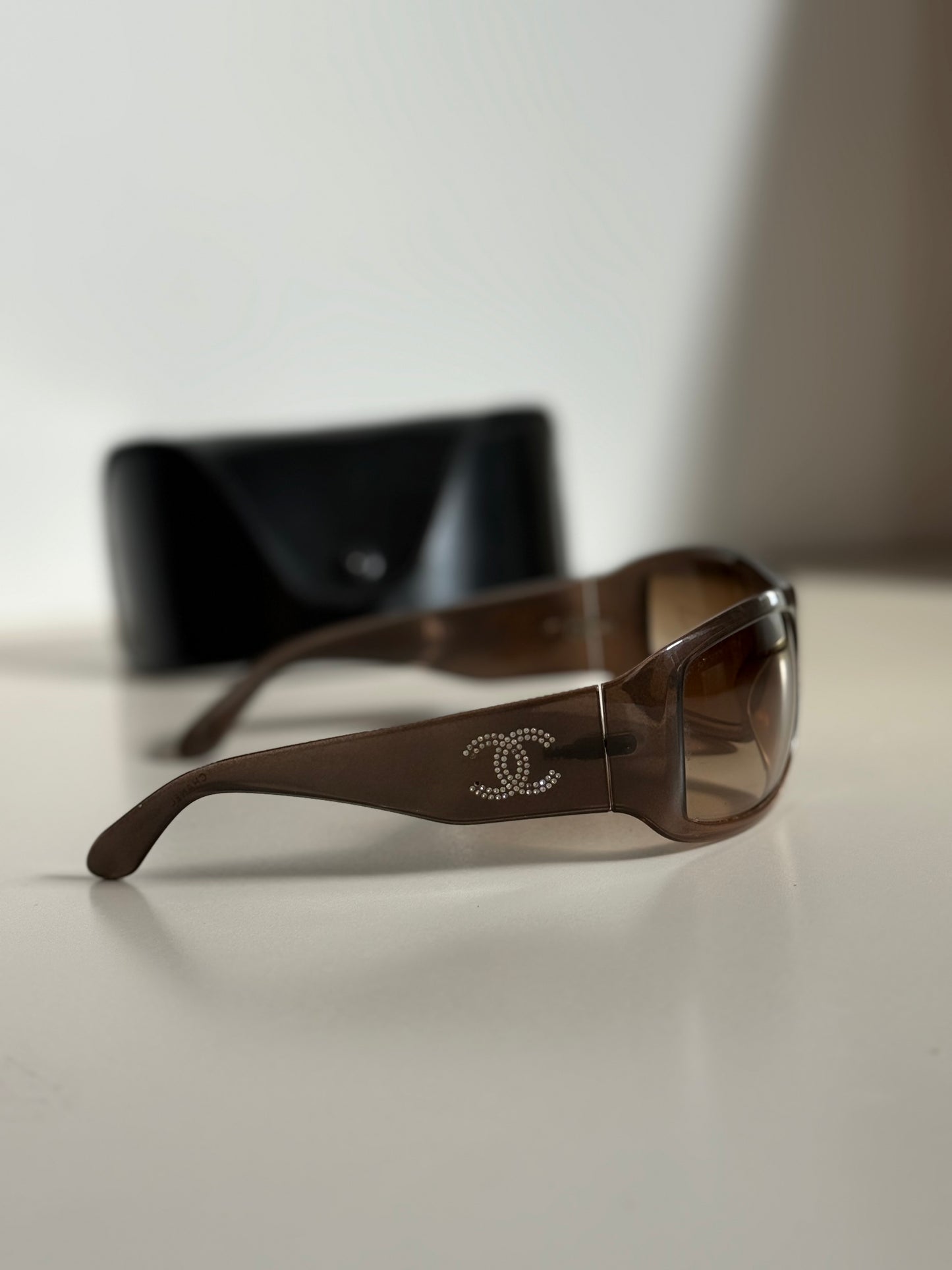 Vintage Chanel Sunglasses Brown Rhinestones