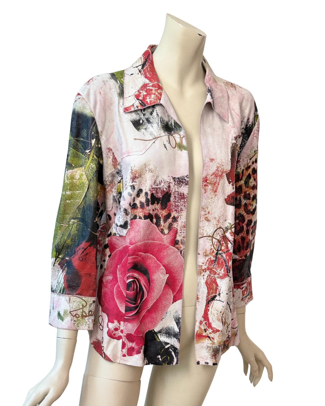 Vintage Roberto Cavalli printed Leather Jacket Rose Leo