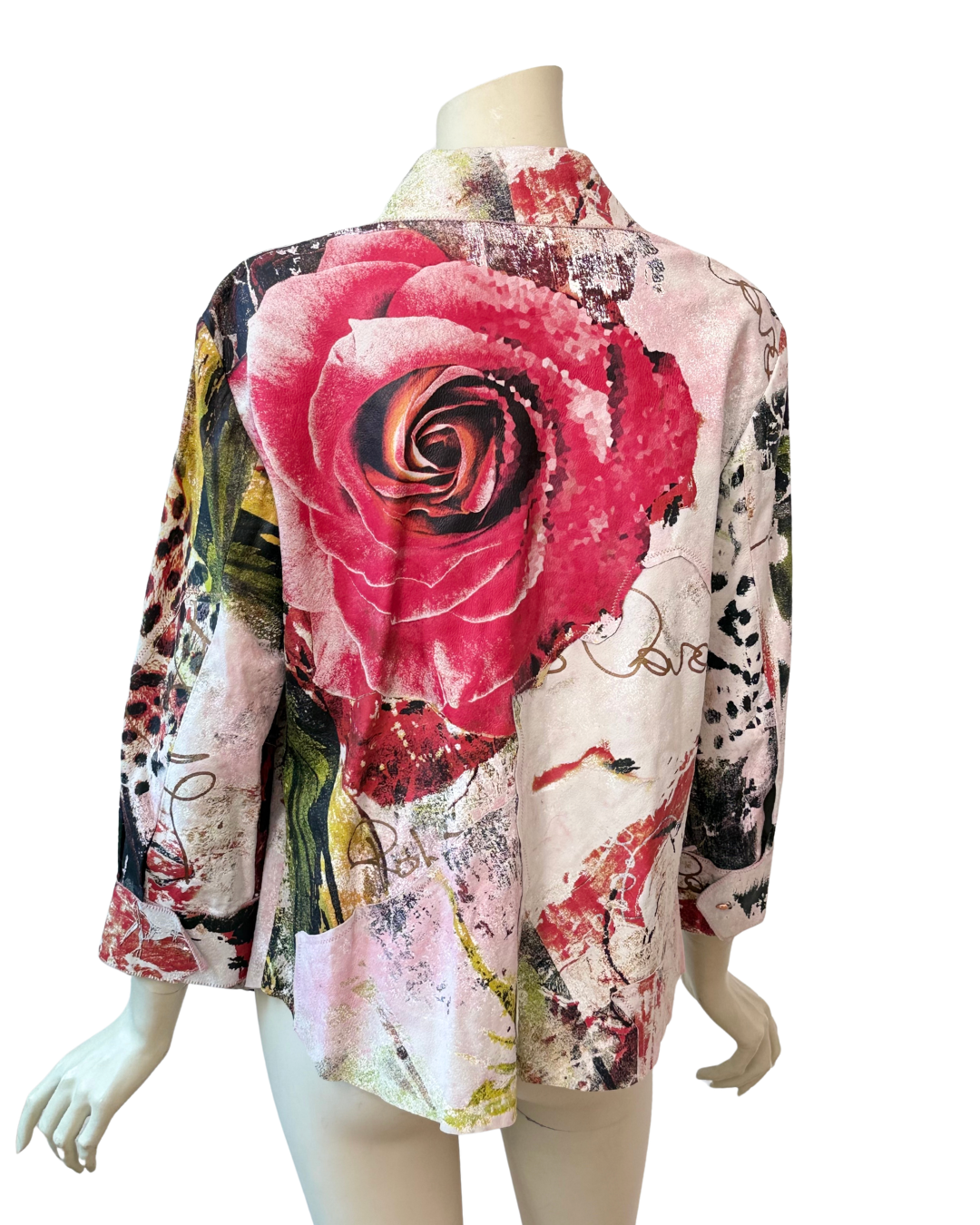 Vintage Roberto Cavalli printed Leather Jacket Rose Leo