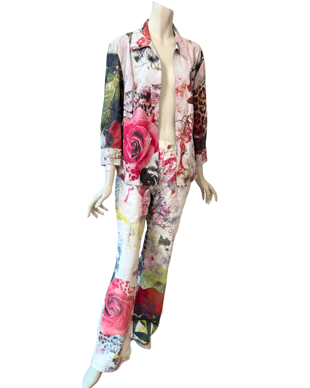 Vintage Roberto Cavalli printed Leather Jacket Rose Leo