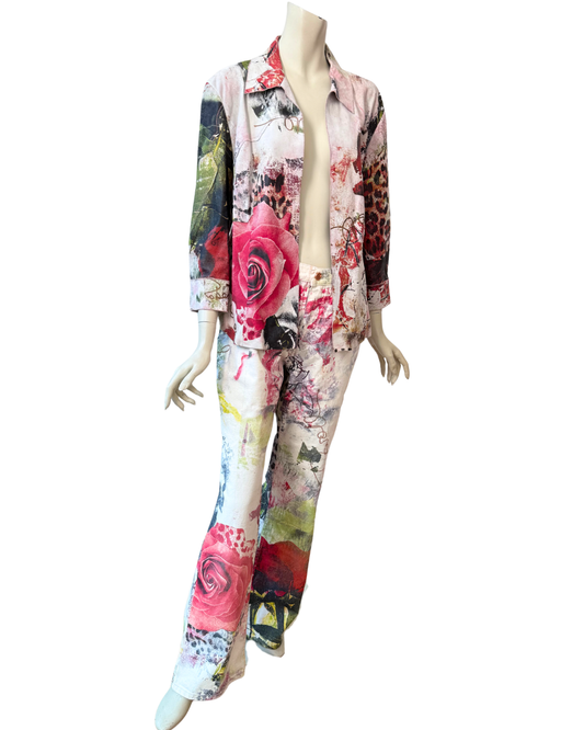 Vintage Roberto Cavalli printed Leather Jacket Rose Leo