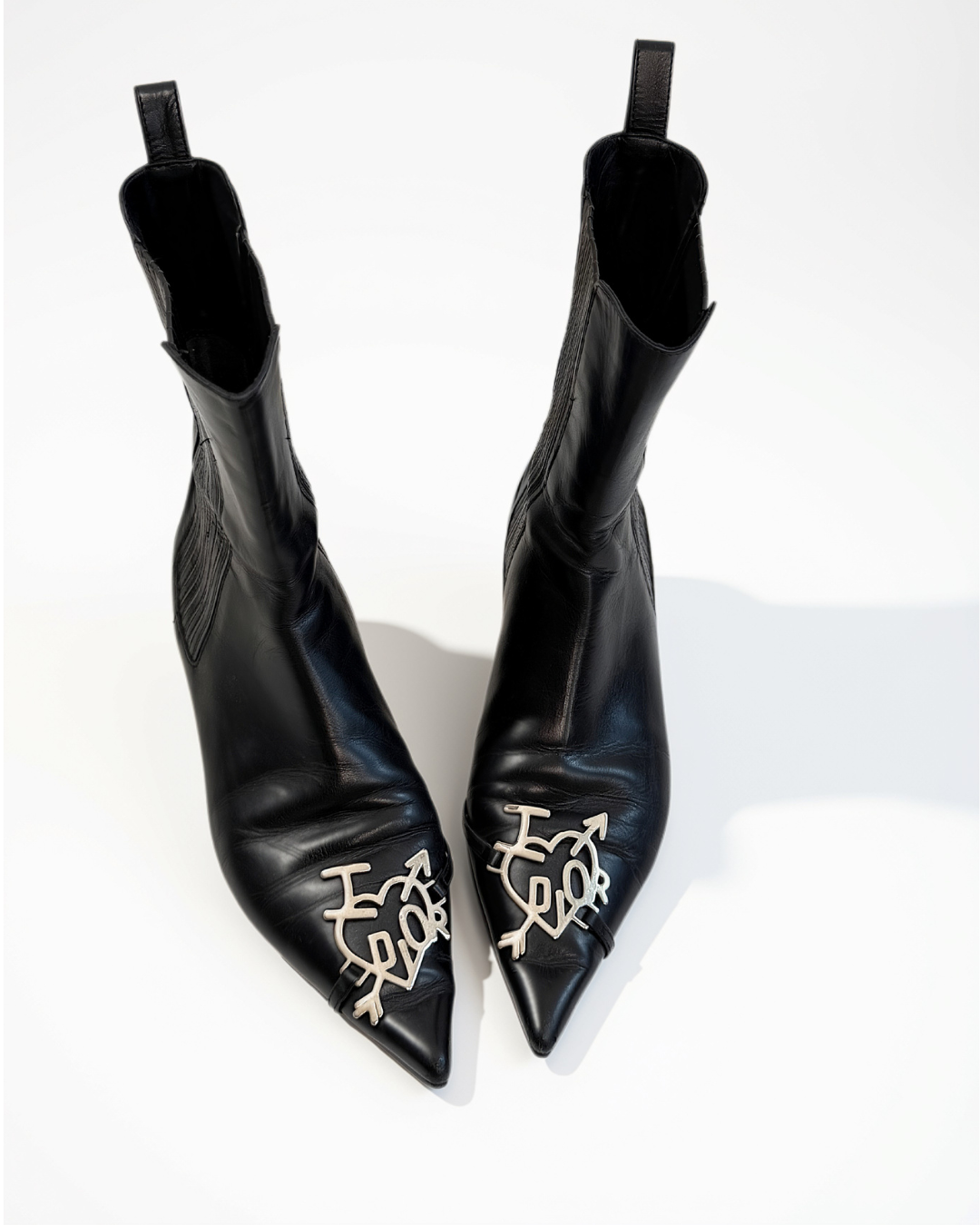 Dior Vintage I Love Dior Black Leather Western Boots 36.5 Galliano