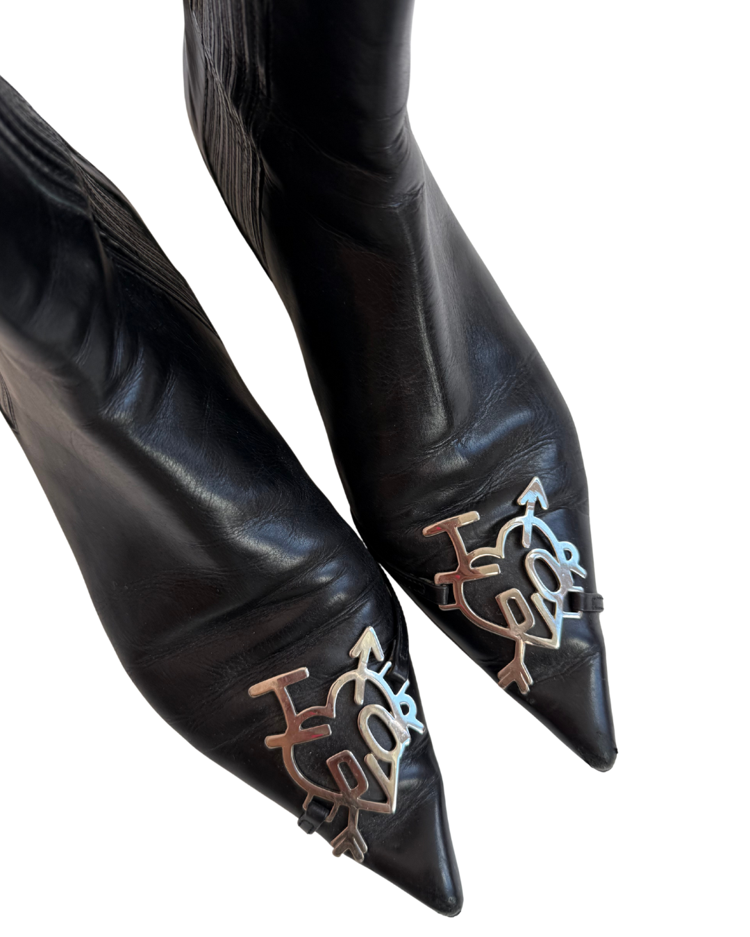 Dior Vintage I Love Dior Black Leather Western Boots 36.5 Galliano