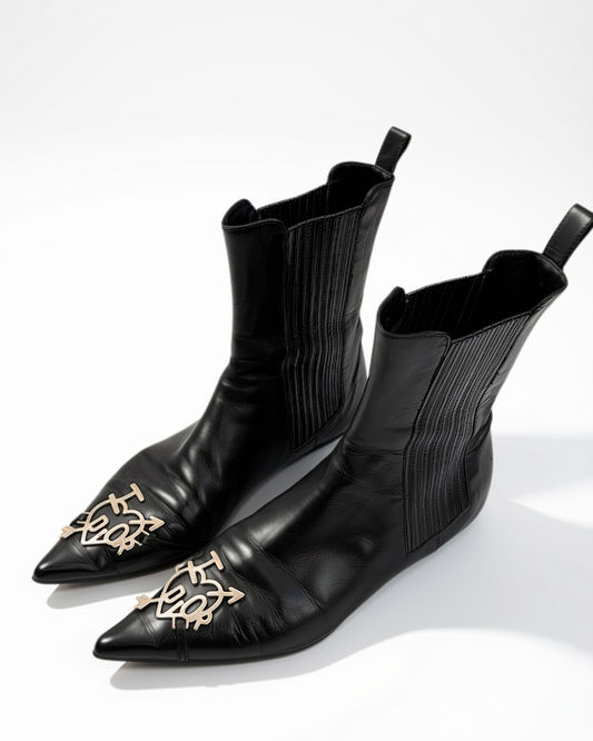 Dior Vintage I Love Dior Black Leather Western Boots 36.5 Galliano