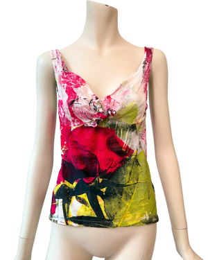 Roberto Cavalli Vintage Rose Leopard Print Top Size L Y2K