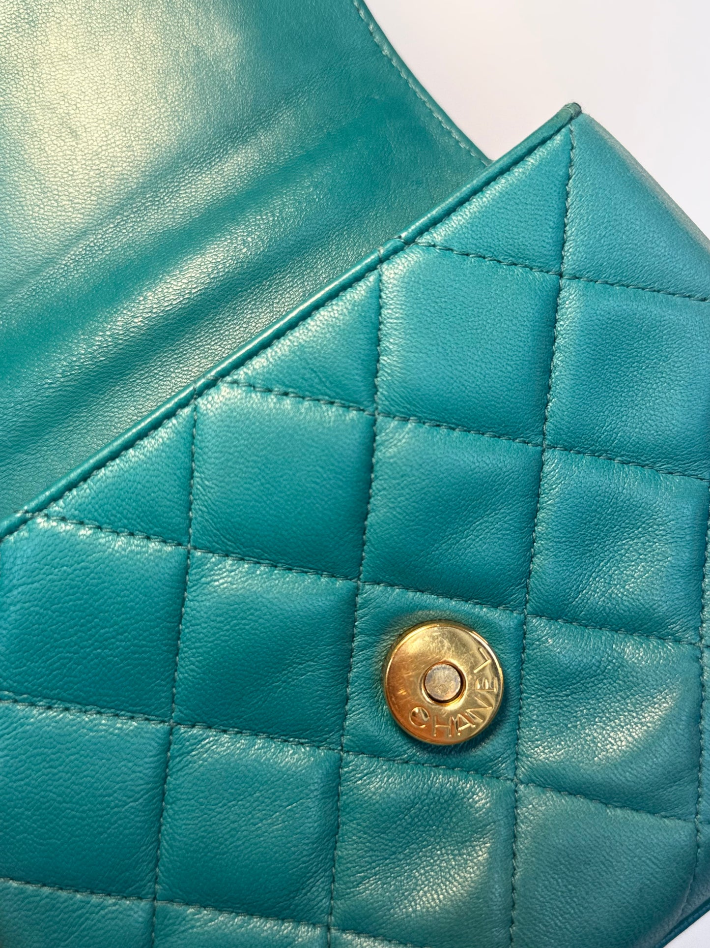 Chanel Mini Camellia Flap Bag in Turquoise Leather