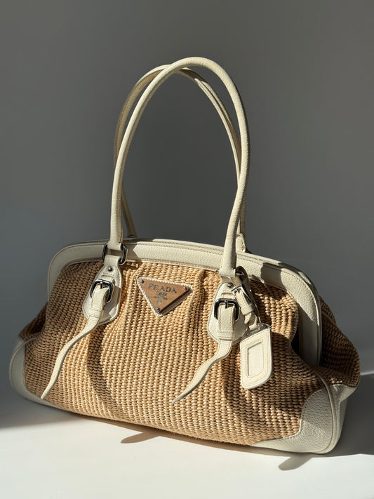 Prada Woven Raffia Shoulder Bag