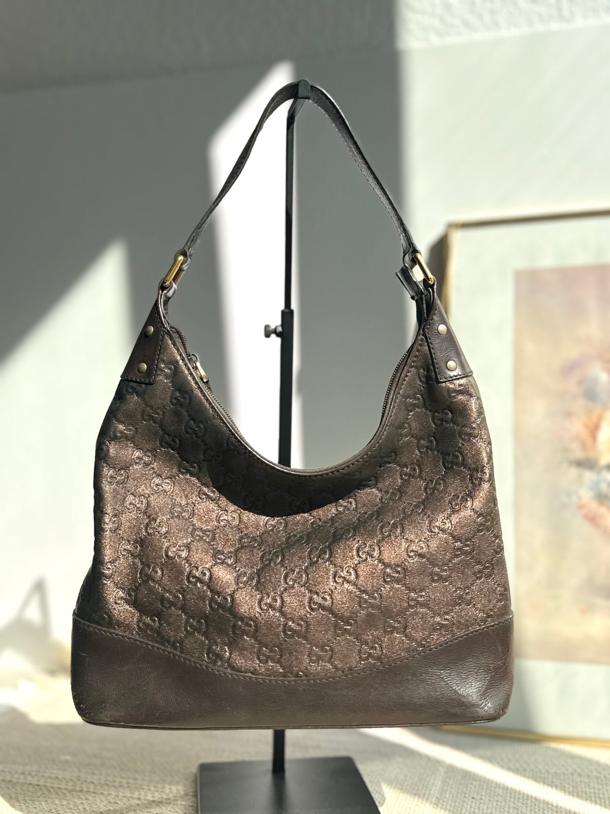 Vintage Gucci GG Embossed Leather Hobo Bag – Brown Bronze Shimmer