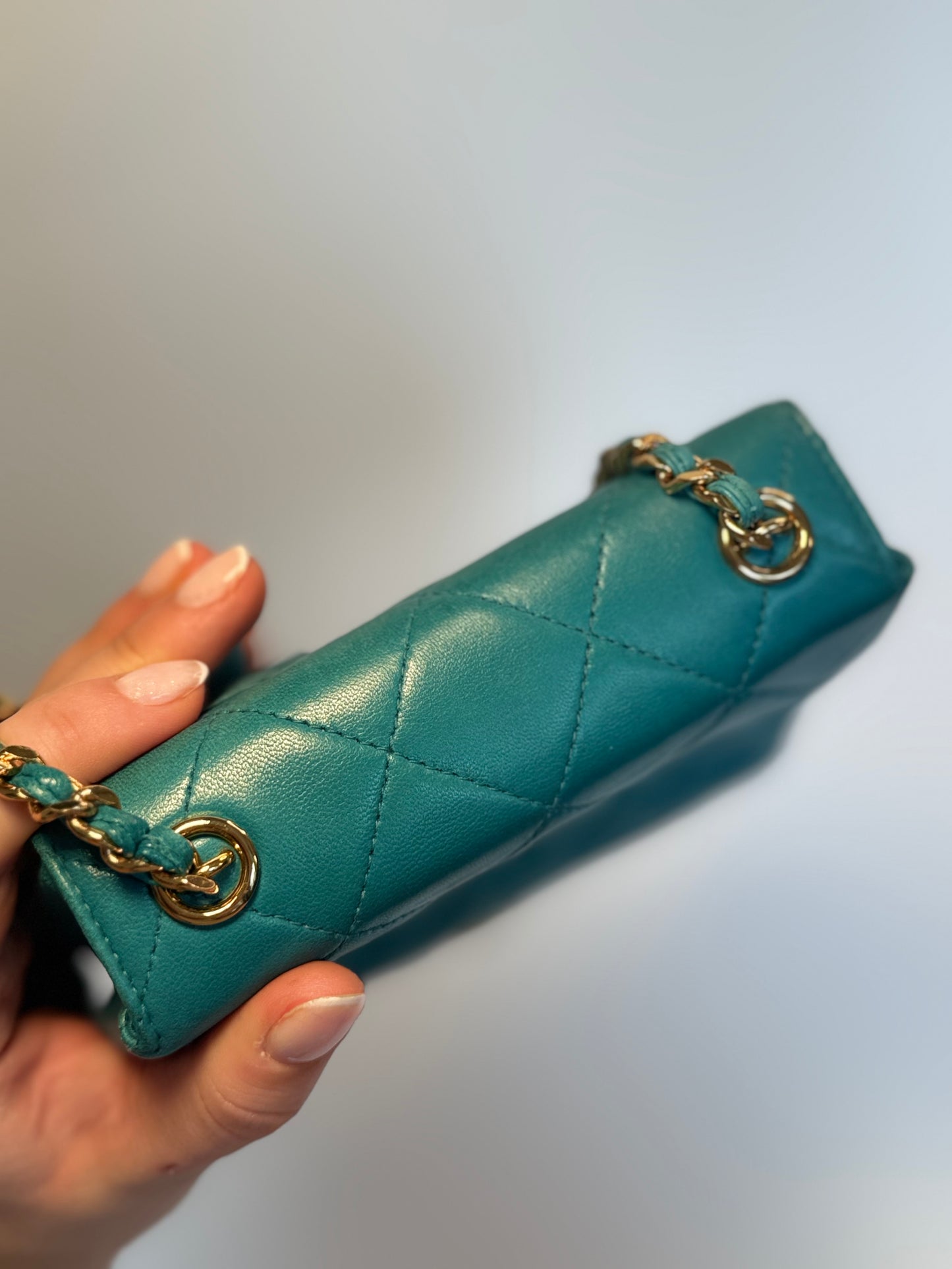 Chanel Mini Camellia Flap Bag in Turquoise Leather
