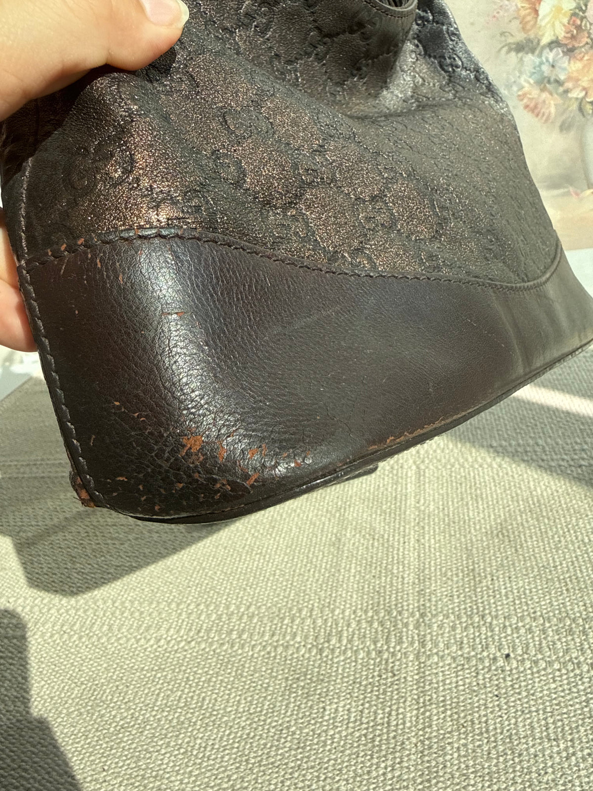 Vintage Gucci GG Embossed Leather Hobo Bag – Brown Bronze Shimmer