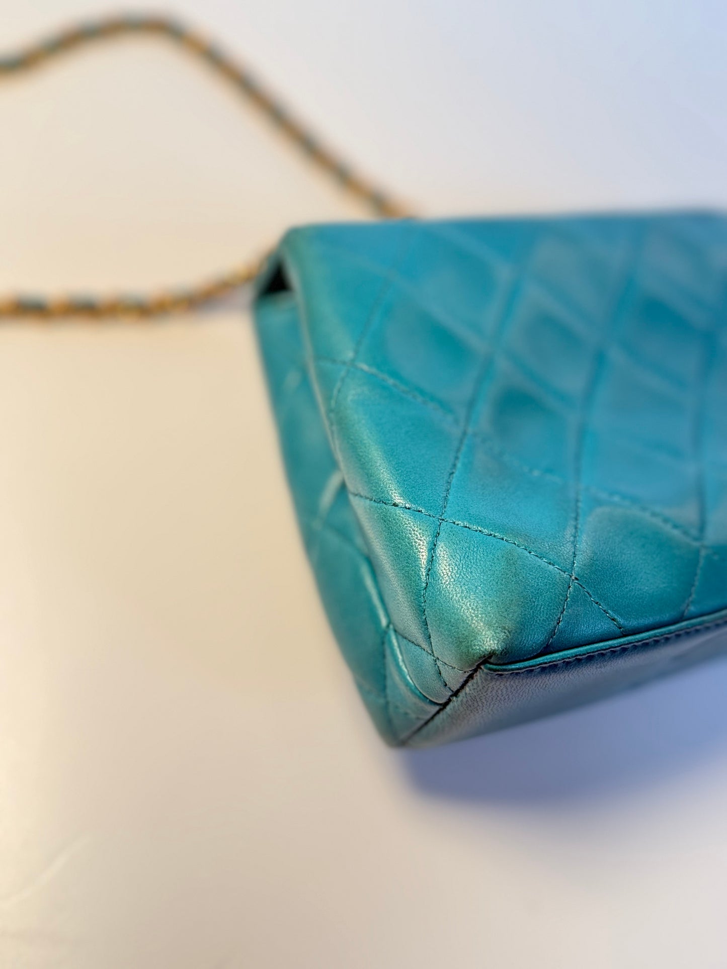 Chanel Mini Camellia Flap Bag in Turquoise Leather