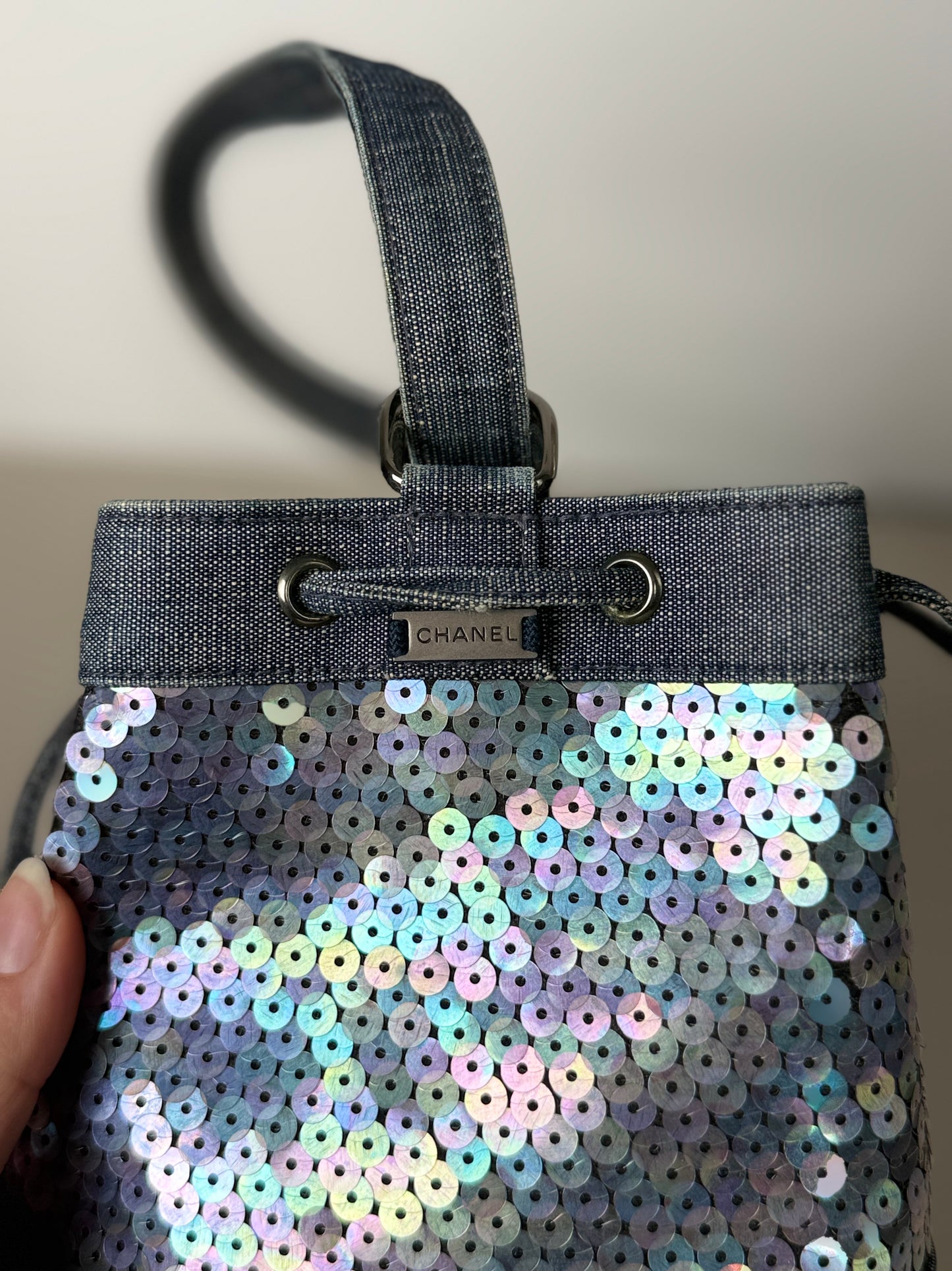 Chanel Sequin Denim Bucket Bag
