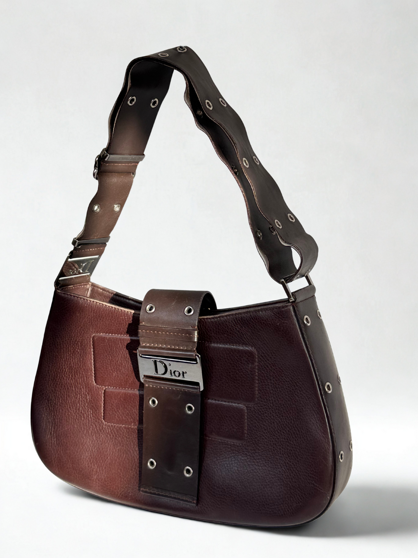 Dior 'Columbus' Shoulder Bag in Brown Leather with Silver Hardware
