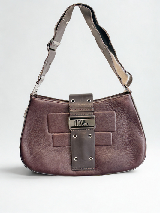Dior 'Columbus' Shoulder Bag in Brown Leather with Silver Hardware