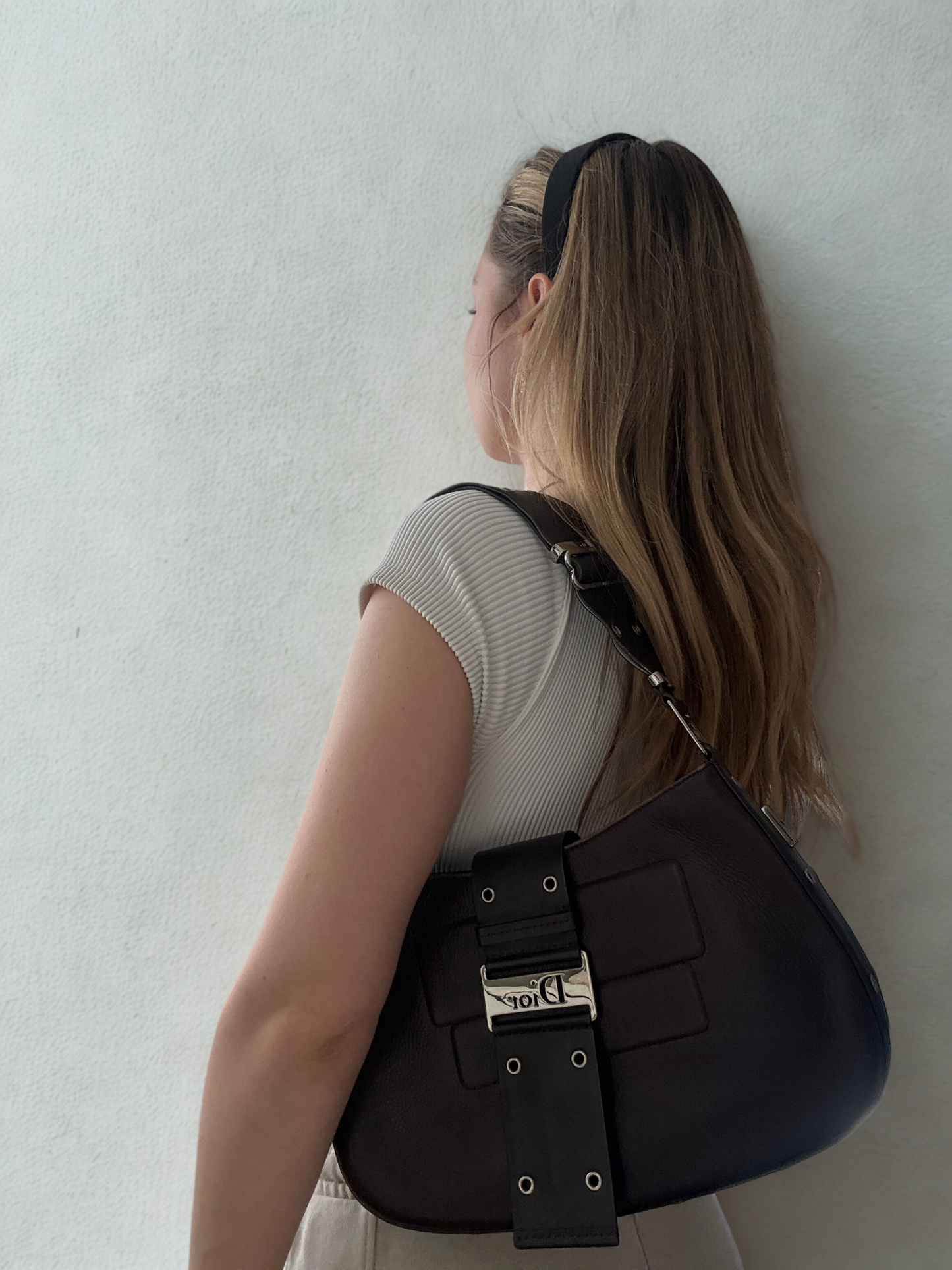 Dior 'Columbus' Shoulder Bag in Brown Leather with Silver Hardware