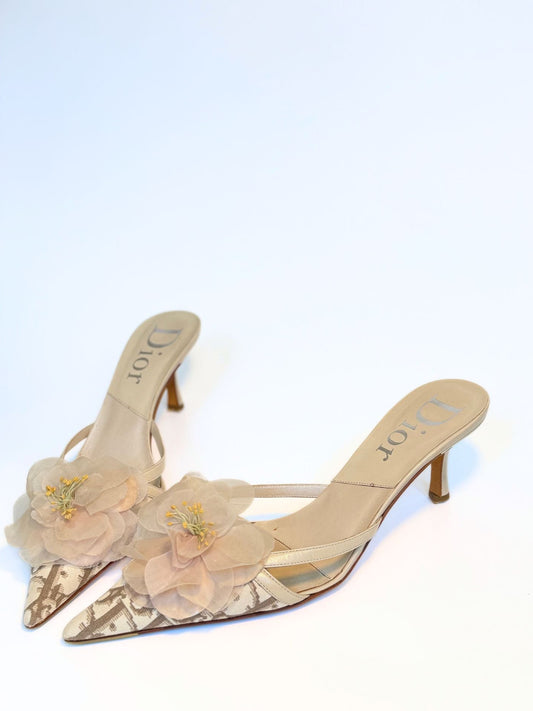 Vintage Dior Kitten Heels with Floral Appliqué – Dior Oblique & Leather