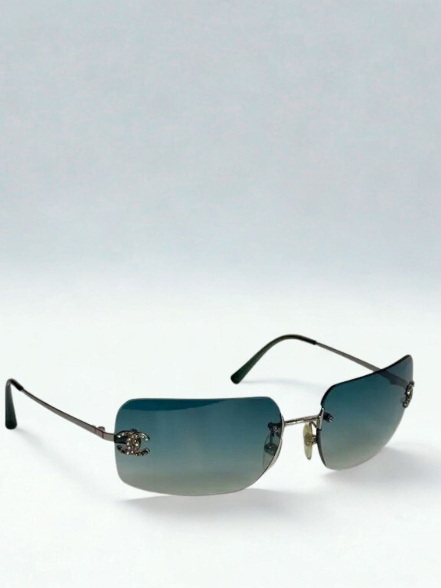 CHANEL Rimless Sunglasses with Rhinestone CC Logo