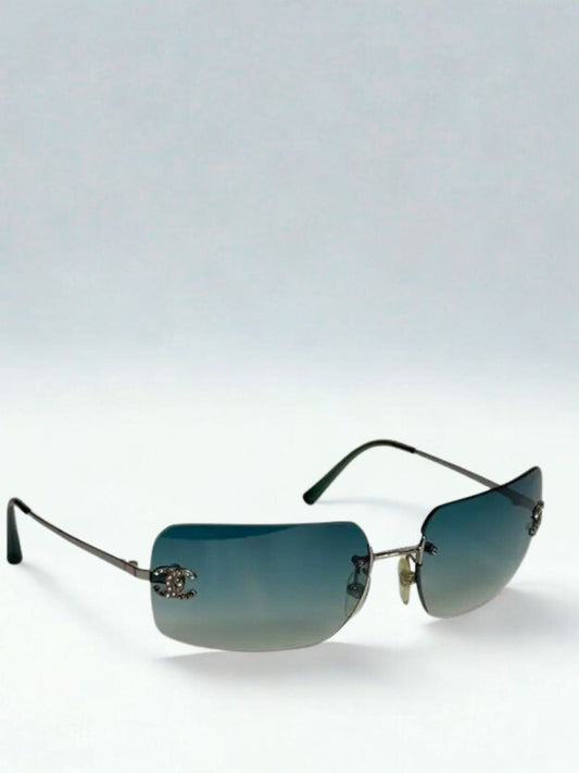CHANEL Rimless Sunglasses with Rhinestone CC Logo