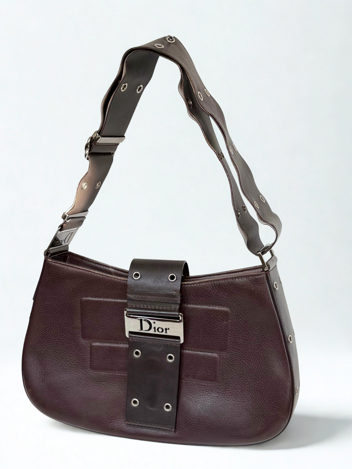 Dior 'Columbus' Shoulder Bag in Brown Leather with Silver Hardware