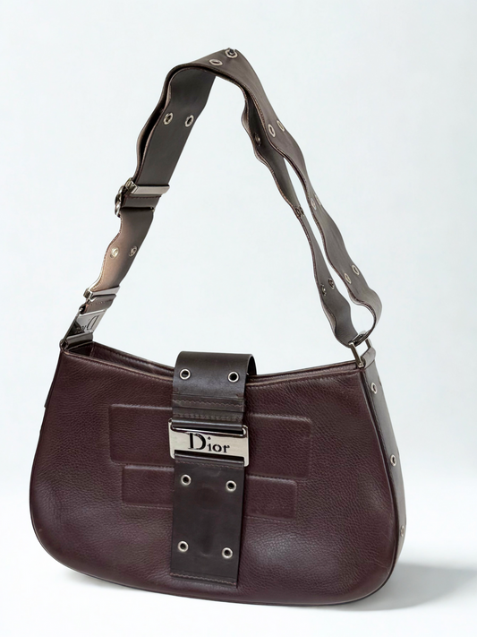 Dior 'Columbus' Shoulder Bag in Brown Leather with Silver Hardware