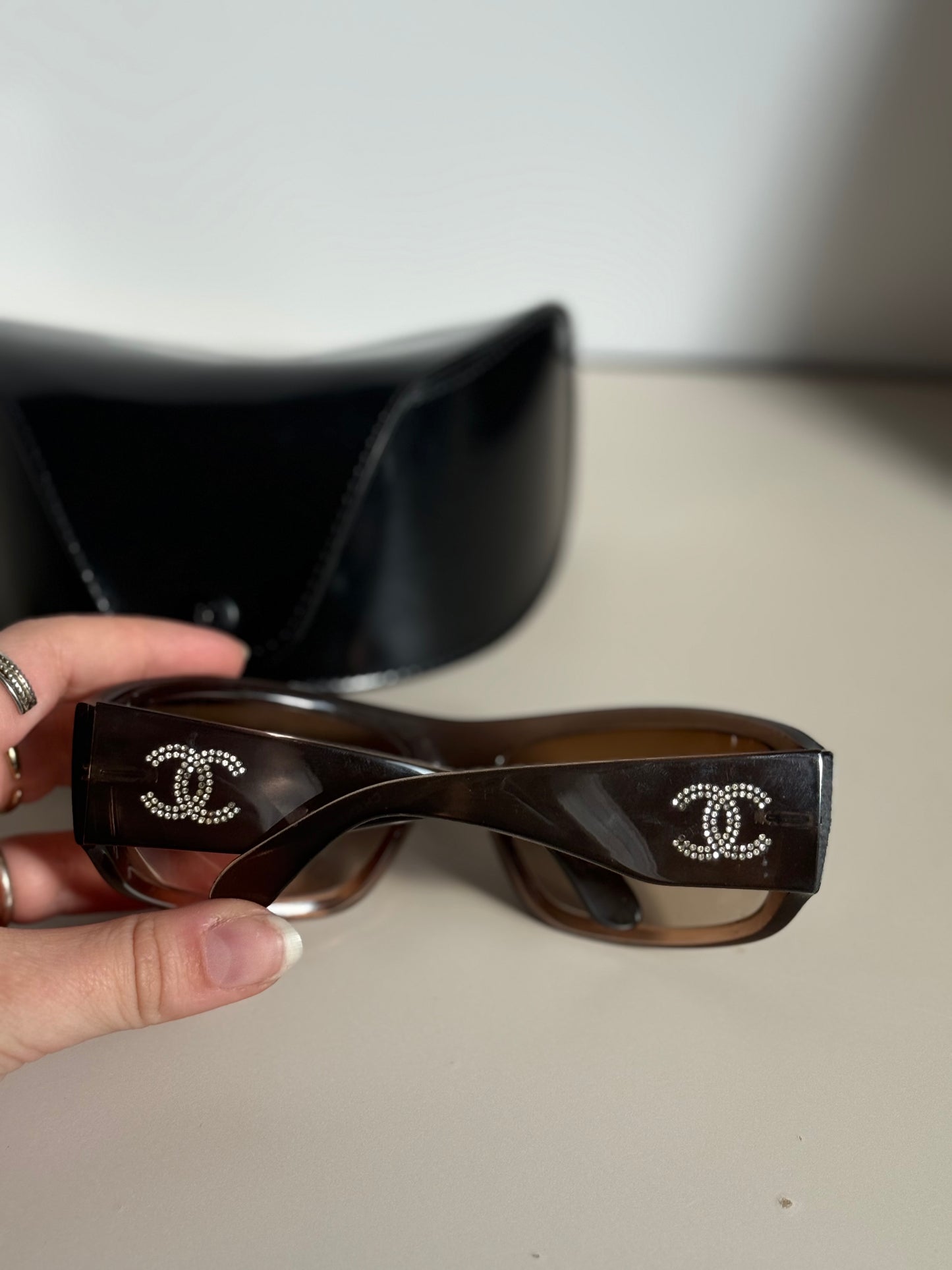 Vintage Chanel Sunglasses Brown Rhinestones