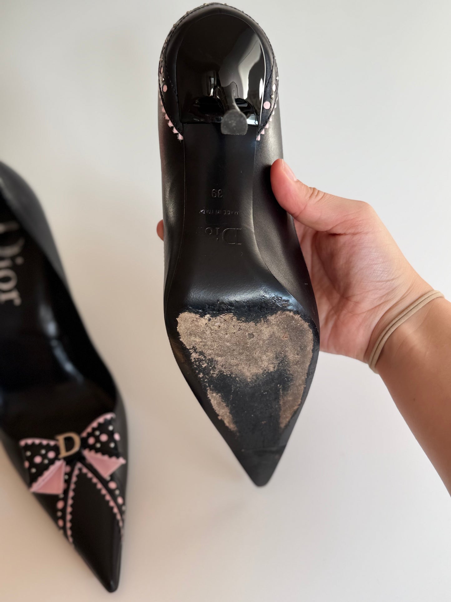 Christian Dior Black & Pink Bow Pointed-Toe Pumps, EU 39
