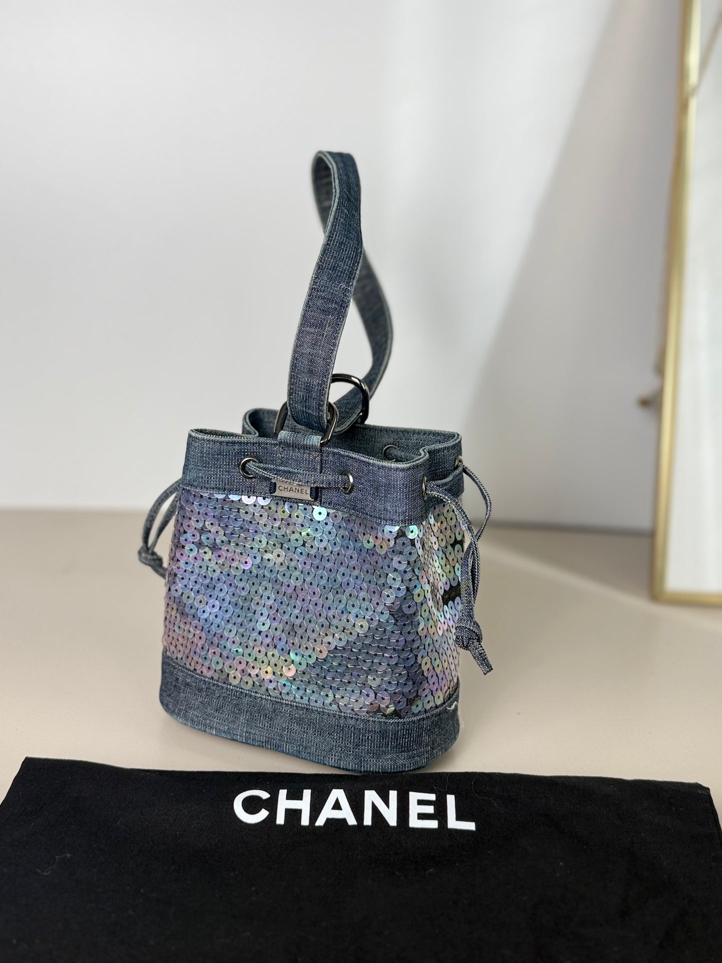 Chanel Sequin Denim Bucket Bag