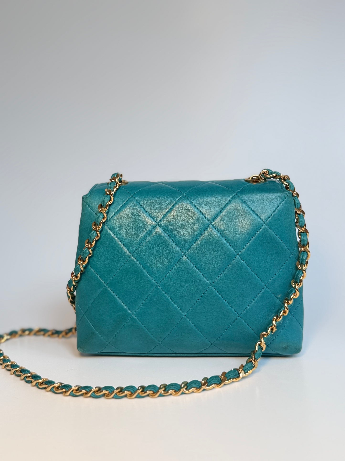 Chanel Mini Camellia Flap Bag in Turquoise Leather