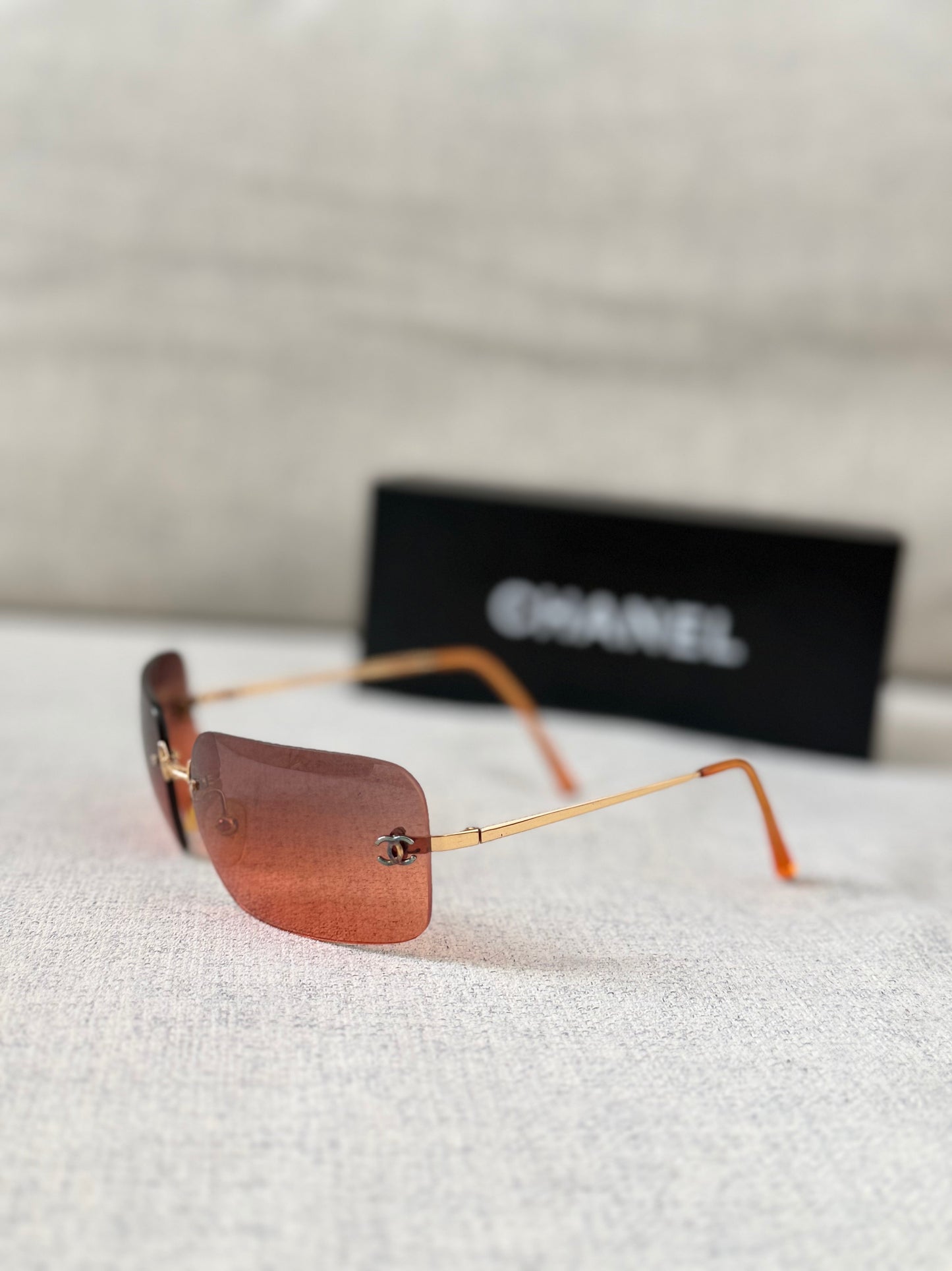 Chanel Rimless Ombre Sunglasses Red