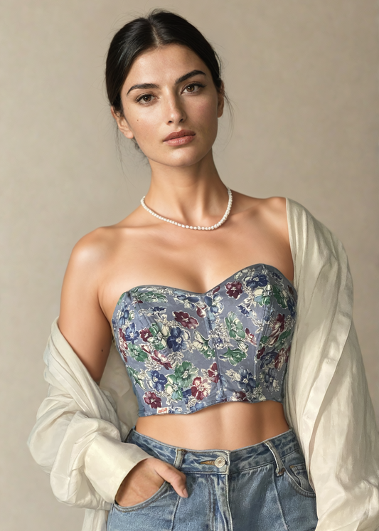 Vintage Korsett Blau mit Blumenprint