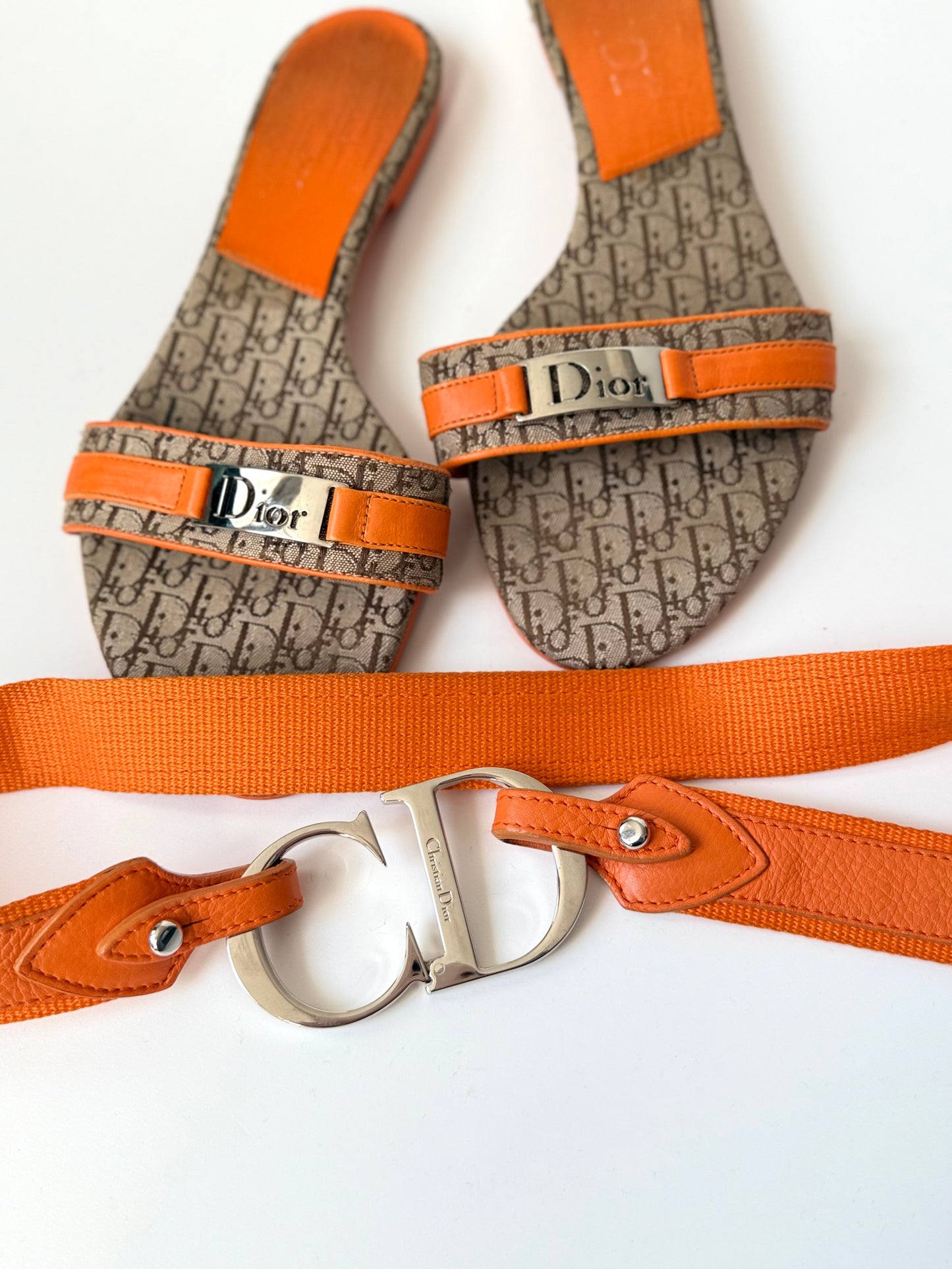 Vintage Christian Dior Belt – Orange – with CD Buckle