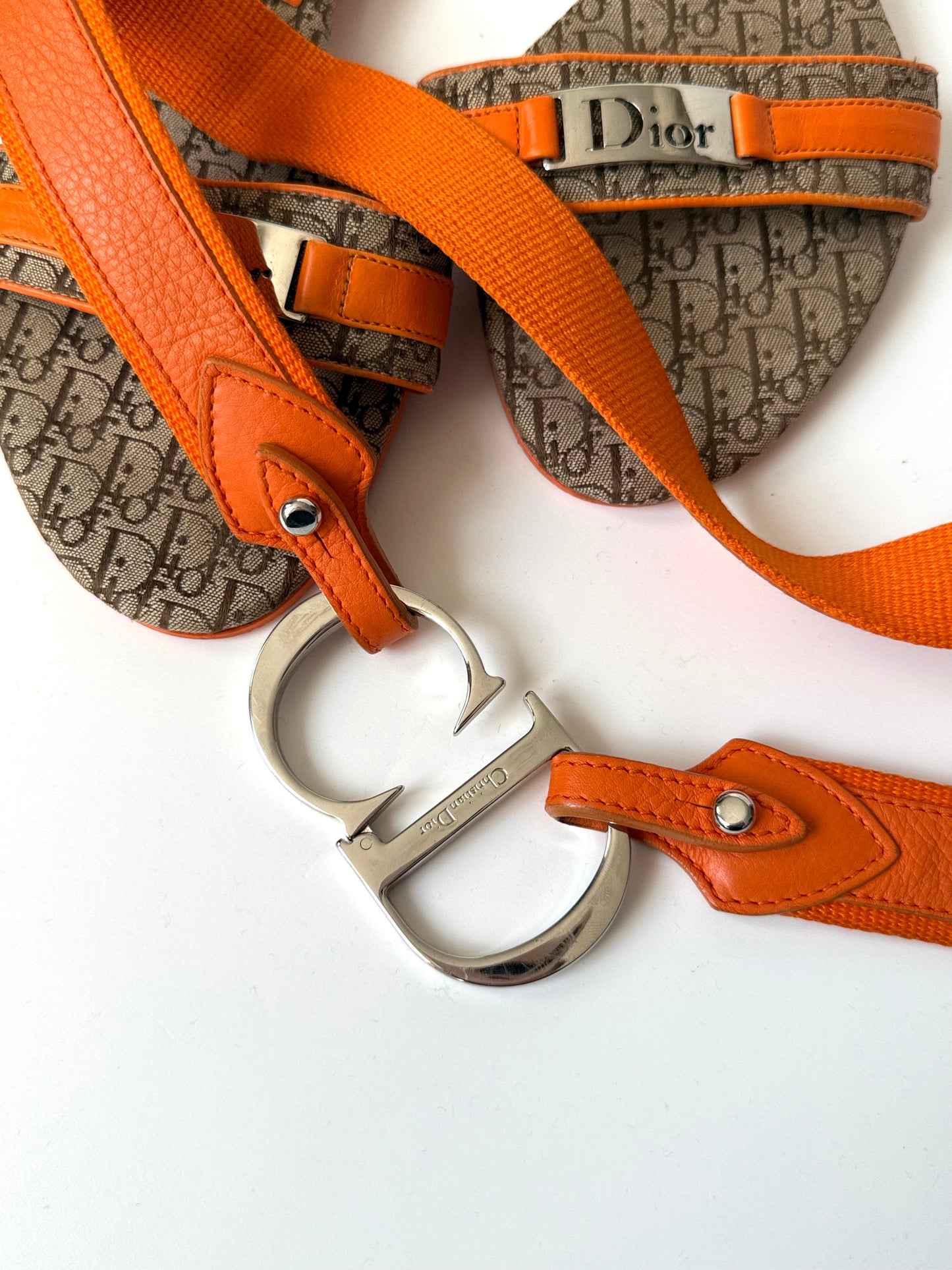 Vintage Christian Dior Belt – Orange – with CD Buckle