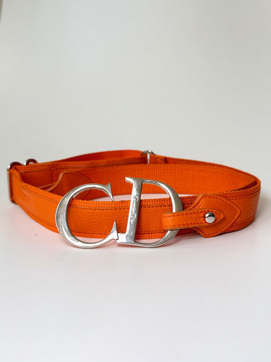 Dior orange leather belt – vintage accessory with signature CD clasp
