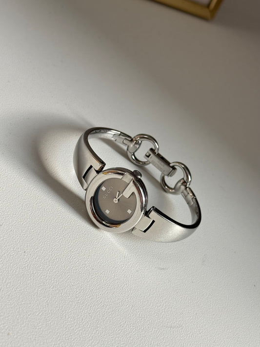 Gucci 134.5 Vintage Horsebit Bangle Watch Silver Swiss Made