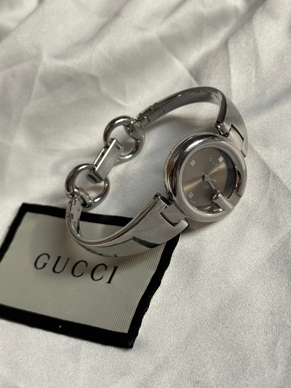 Gucci 134.5 Vintage Horsebit Bangle Watch Silver Swiss Made