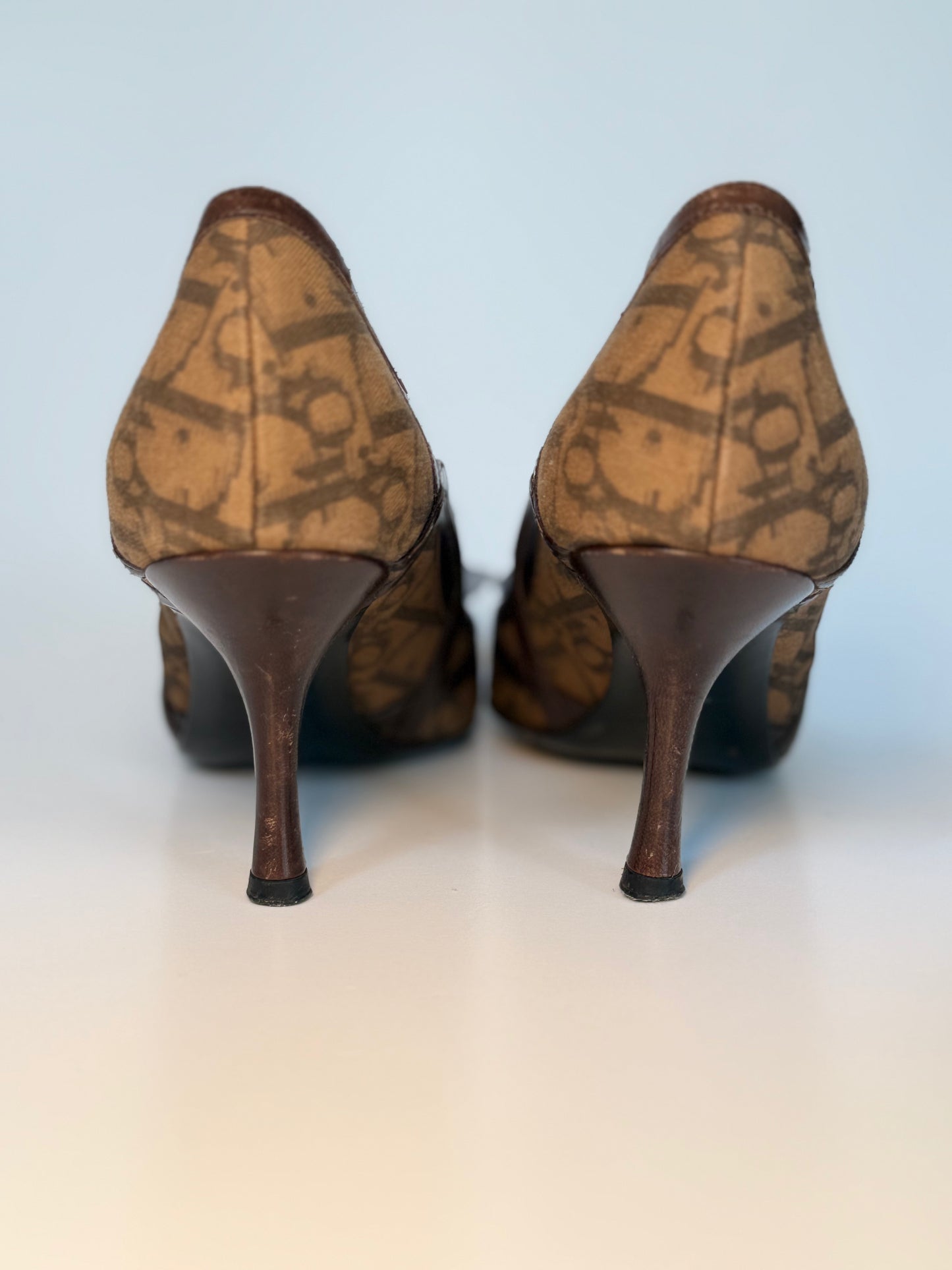 Dior 2004 Vintage Diorissimo Pointed-Toe Heels with Floral Appliqué – Brown, Size 36