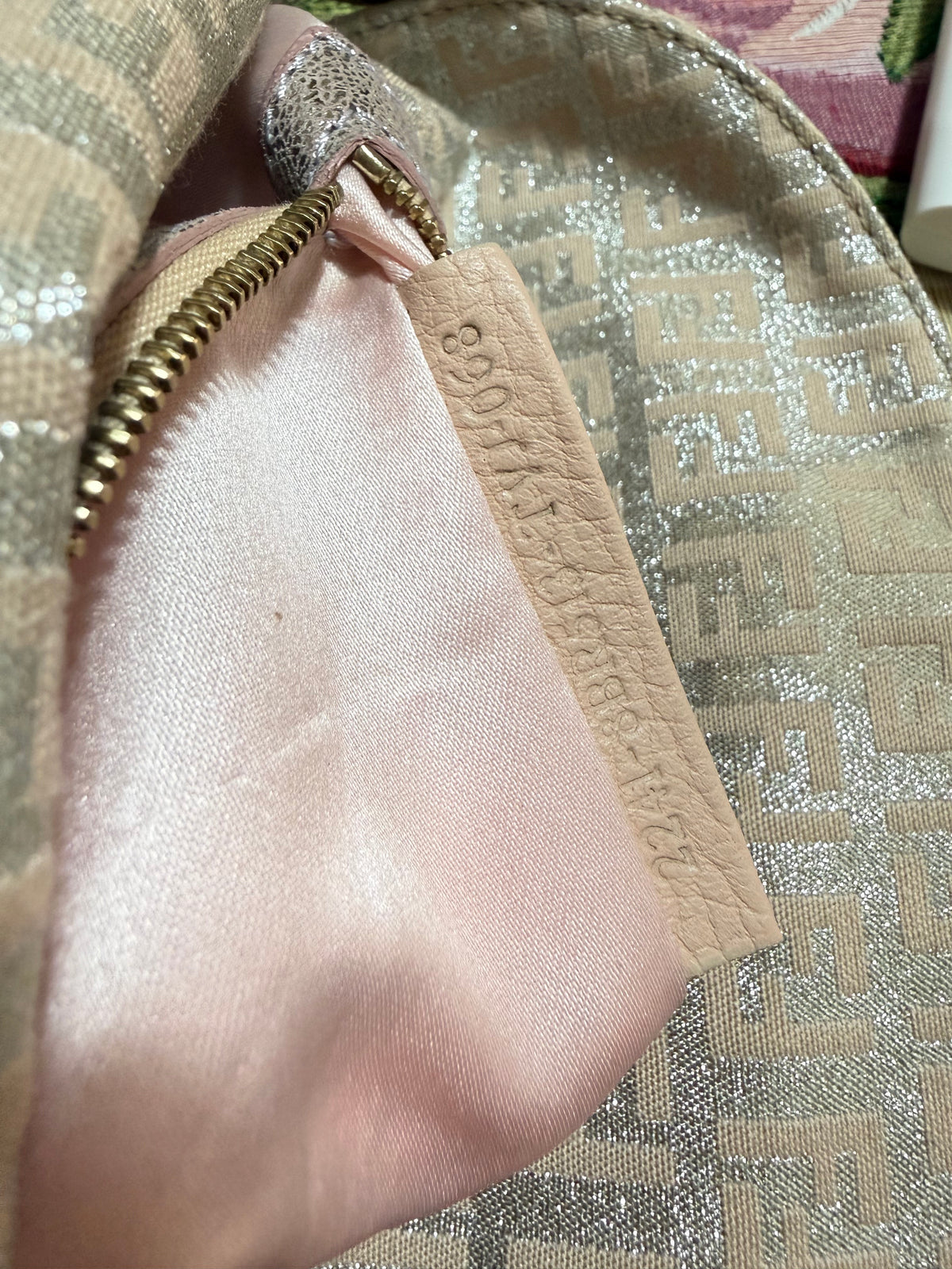 Vintage Fendi Baguette Bag Pink Zucca Silver Metallic Rose Gold Hardware