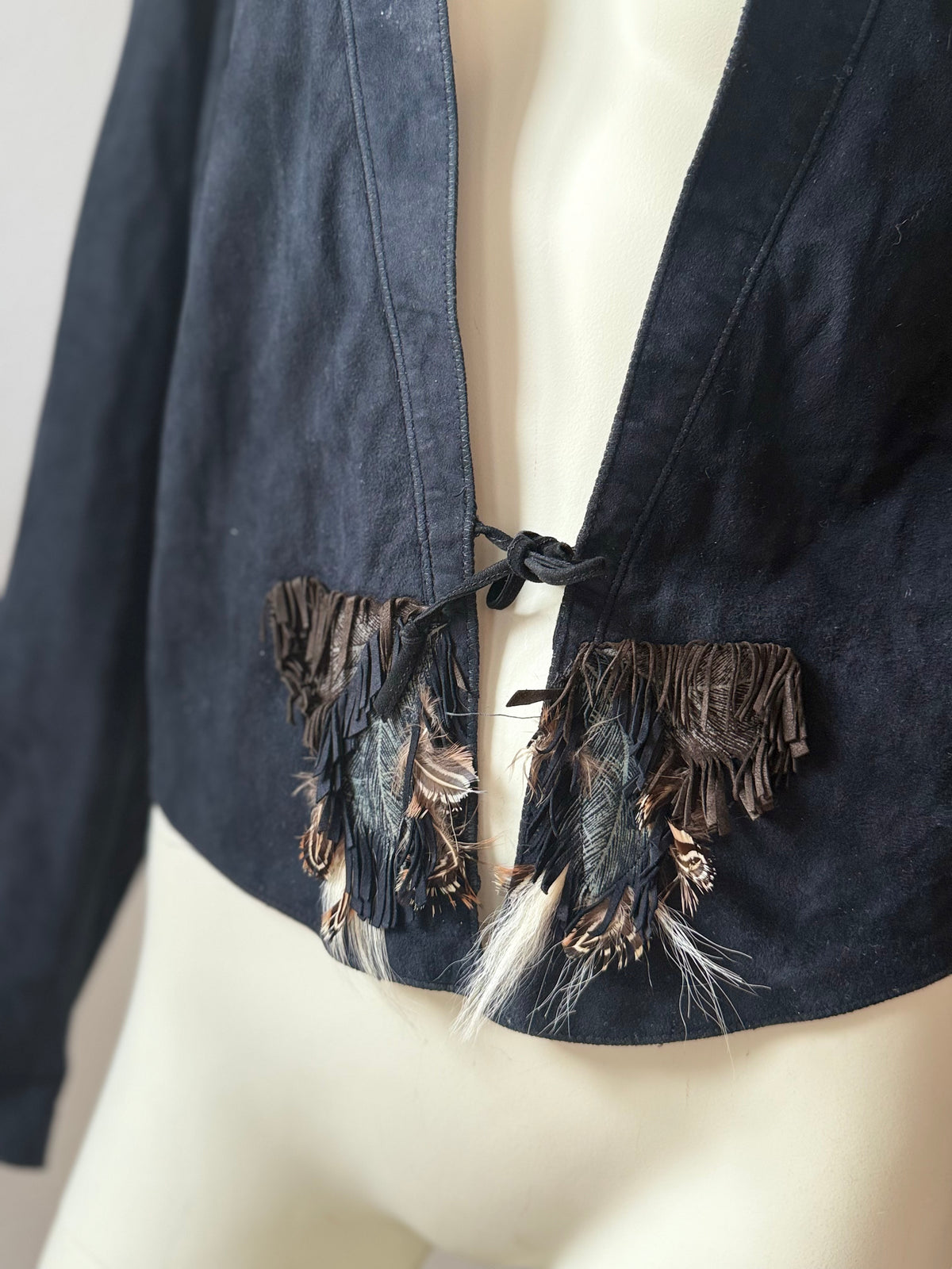 Vintage Roberto Cavalli Suede Jacket Fringe and Feathers Size S-M