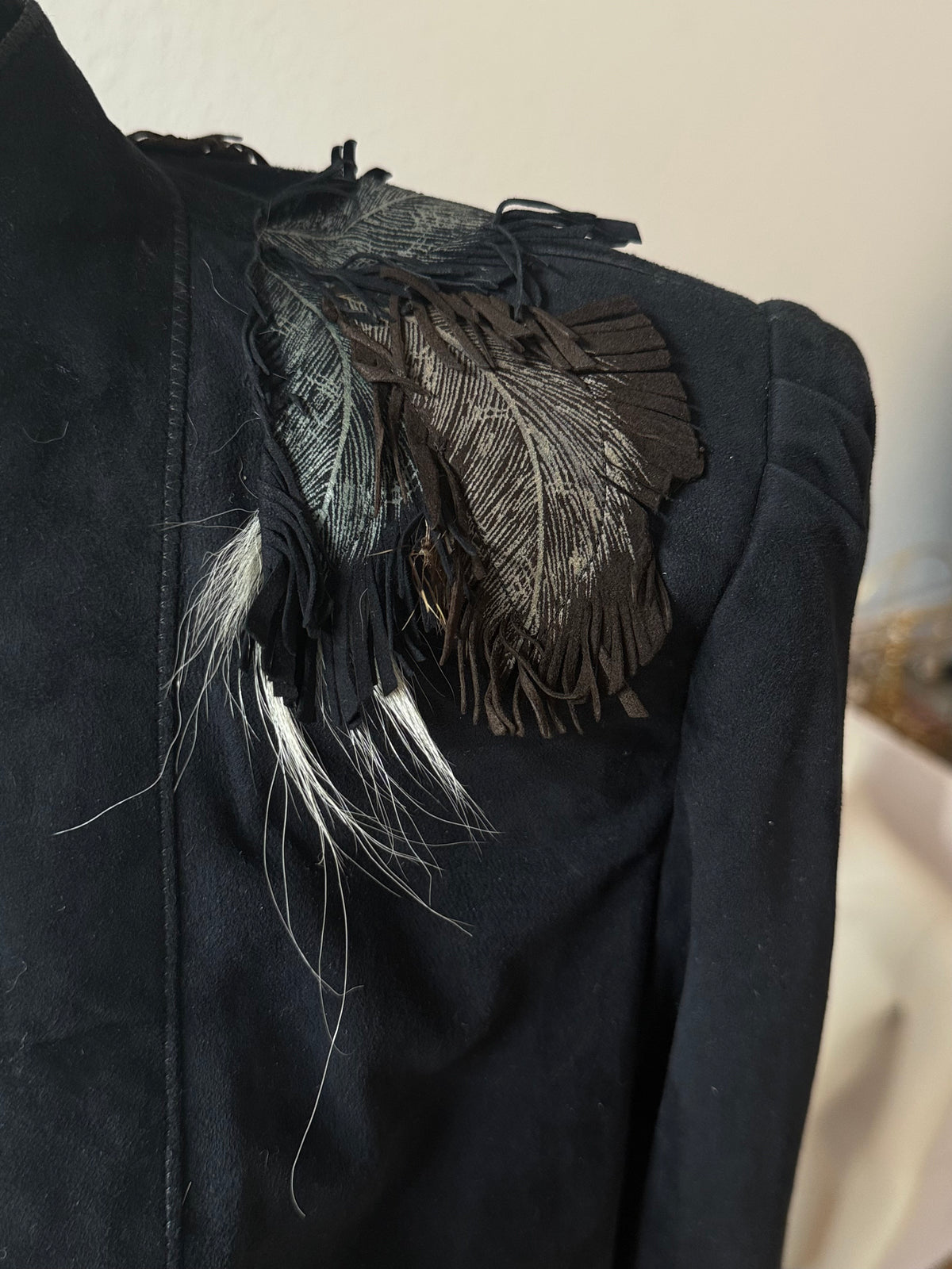 Vintage Roberto Cavalli Suede Jacket Fringe and Feathers Size S-M