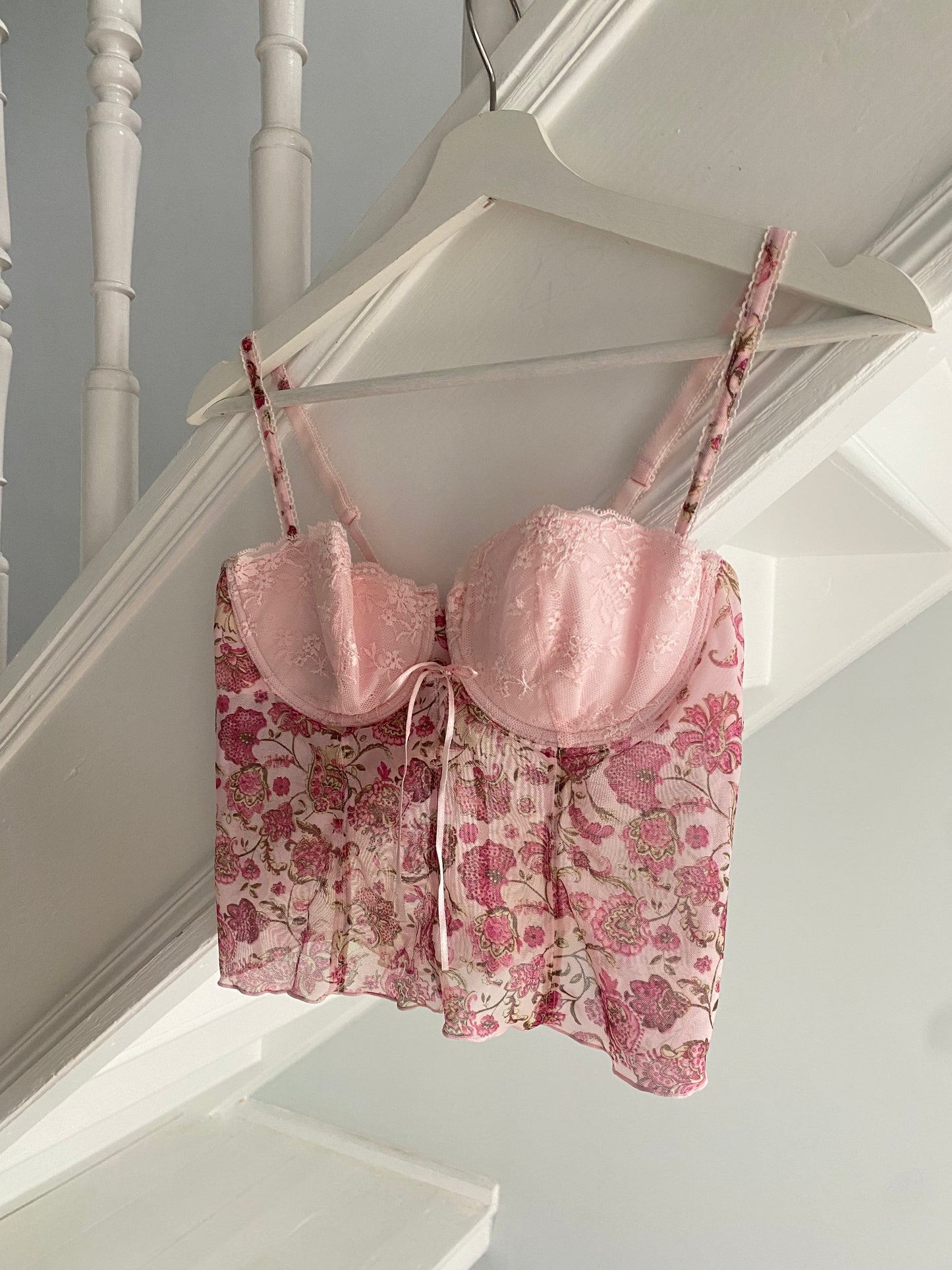 Rosa Corset Top Blümchen 80/85 B